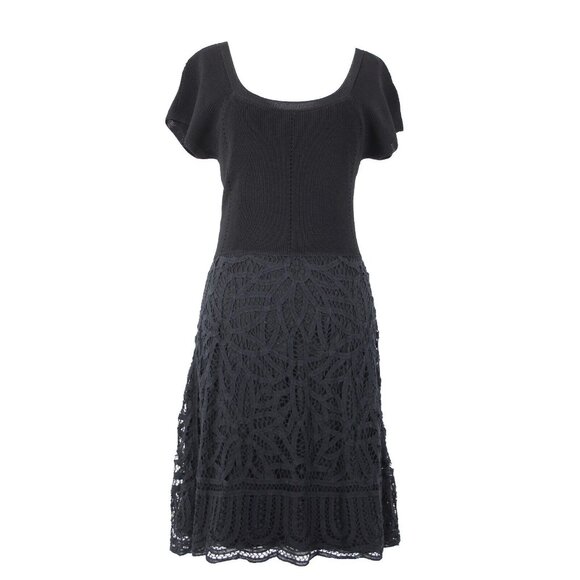 V Christina Sz M Black Lined Lace Bottom Cotton Viscose Spandex Fit Flare Dress - Picture 2 of 16